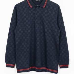 Gucci-Style GG Monogram Long Sleeve Polo Sweatshirt